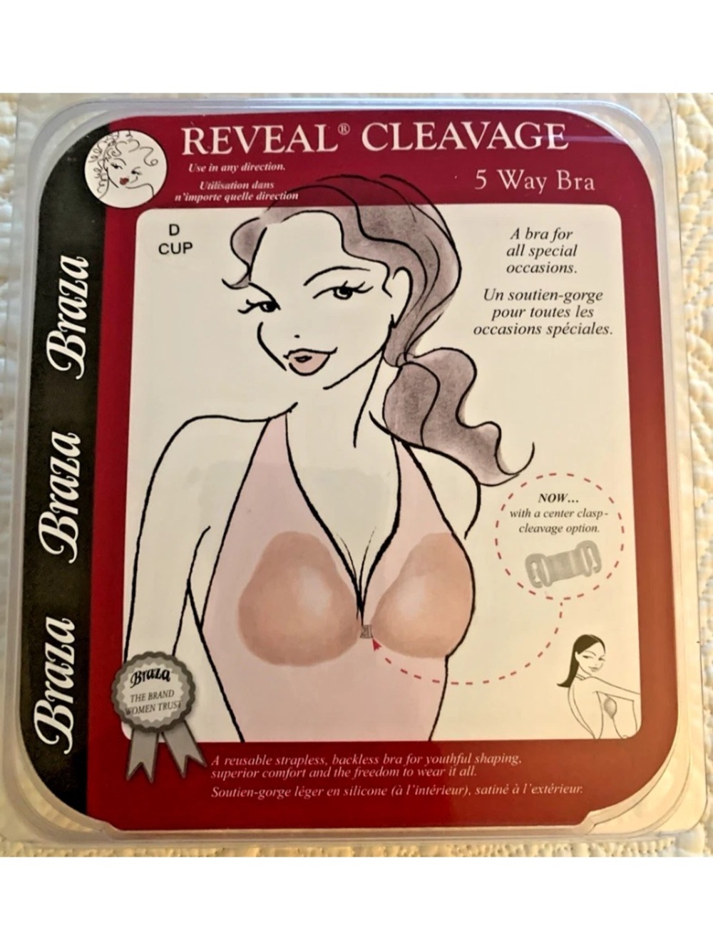 Reveal Cleavage 5 Way Bra D Cup Backless Strapless Self Adhesive 38C 40C 34D